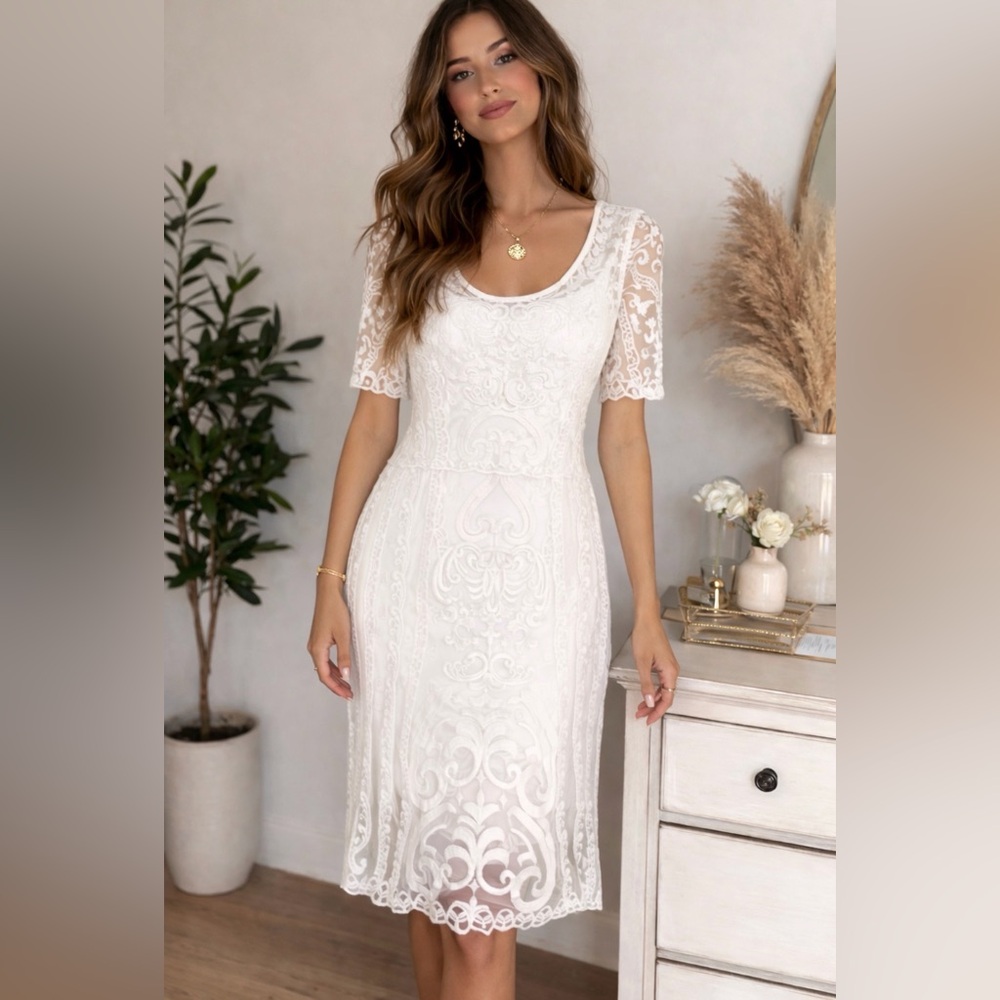 Laundry By Shelli Segal White Lace Midi Dress